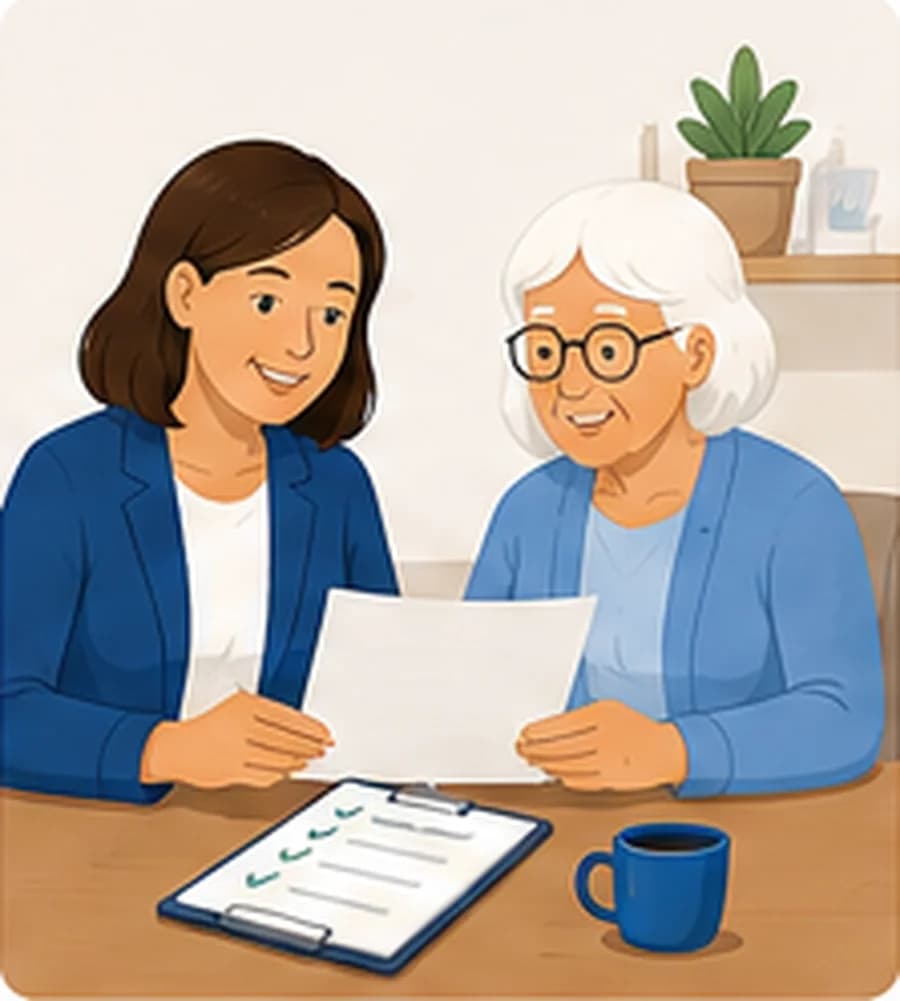 Licensed insurance agent reviewing Medicare paperwork with a beneficiary