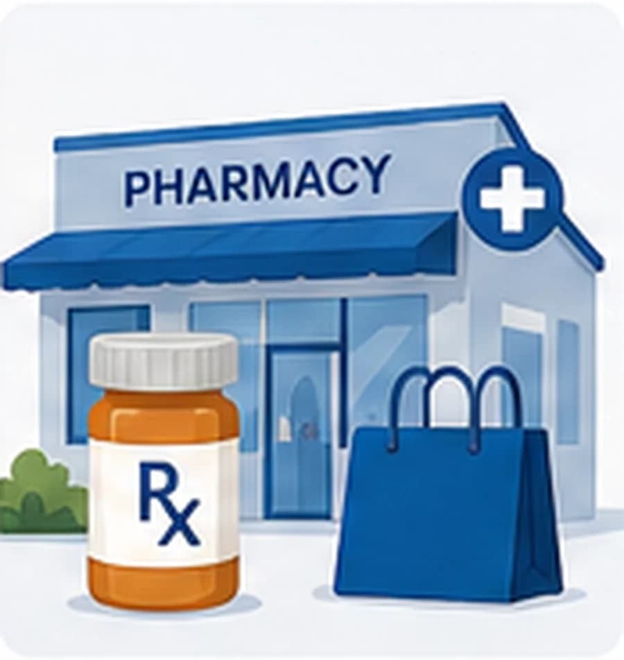 Medicare Part D pharmacy and prescription review illustration